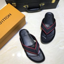 LV Summer Ribbon Calf Leather Flip Flops For Men 