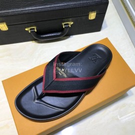 LV Summer Ribbon Calf Leather Flip Flops For Men 