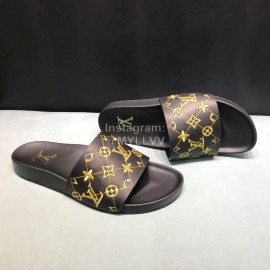 LV Calf Leather Monogram Embroidery Slippers For Men Black