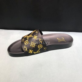 LV Calf Leather Monogram Embroidery Slippers For Men Black