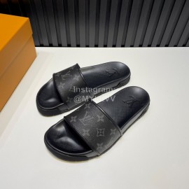 LV Summer Fashion Monogram Cowhide Slippers For Men Black