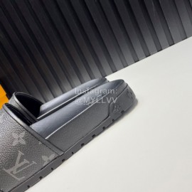 LV Summer Fashion Monogram Cowhide Slippers For Men Black