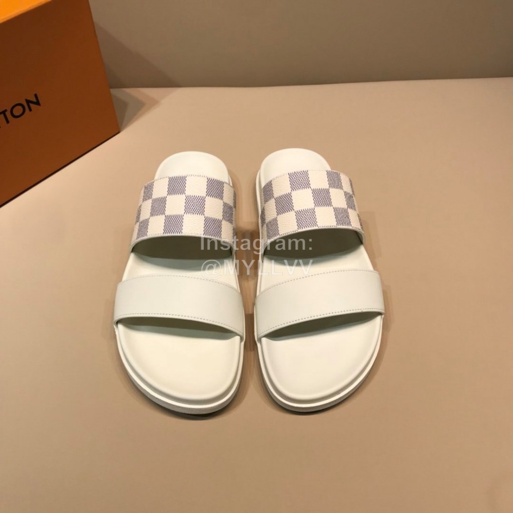 LV Summer Fashion Damier Cowhide Slippers For Men
