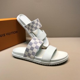 LV Summer Fashion Damier Cowhide Slippers For Men