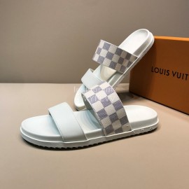 LV Summer Fashion Damier Cowhide Slippers For Men