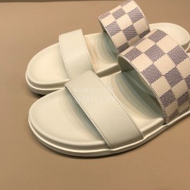 LV Summer Fashion Damier Cowhide Slippers For Men