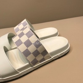 LV Summer Fashion Damier Cowhide Slippers For Men