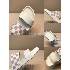 LV Summer Fashion Damier Cowhide Slippers For Men