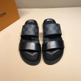 LV Summer Fashion Damier Cowhide Slippers For Men Black
