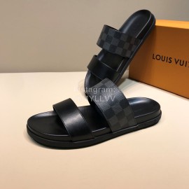 LV Summer Fashion Damier Cowhide Slippers For Men Black