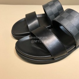 LV Summer Fashion Damier Cowhide Slippers For Men Black