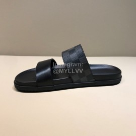 LV Summer Fashion Damier Cowhide Slippers For Men Black