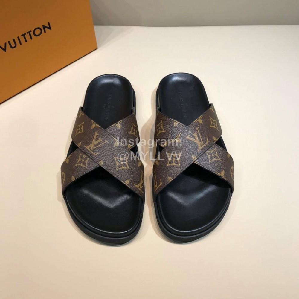LV Classic Monogram Cowhide Cross Slippers For Men