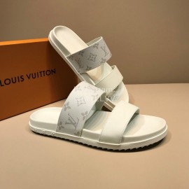 LV Summer Classic Monogram Cowhide Slippers For Men White