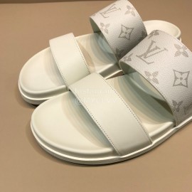 LV Summer Classic Monogram Cowhide Slippers For Men White
