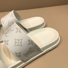 LV Summer Classic Monogram Cowhide Slippers For Men White