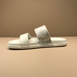 LV Summer Classic Monogram Cowhide Slippers For Men White