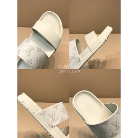 LV Summer Classic Monogram Cowhide Slippers For Men White