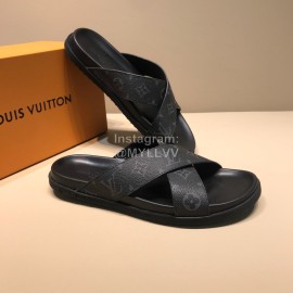 LV Classic Monogram Cowhide Cross Slippers For Men Black
