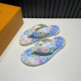 LV Summer Monogram Printed Flip Flops For Men Blue