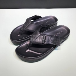 LV Summer Monogram Printed Cowhide Flip Flops For Men Black 
