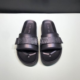 LV Summer Monogram Printed Cowhide Slippers For Men Black 