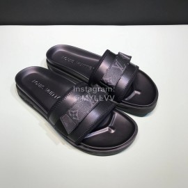 LV Summer Monogram Printed Cowhide Slippers For Men Black 
