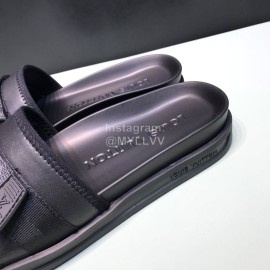 LV Summer Monogram Printed Cowhide Slippers For Men Black 