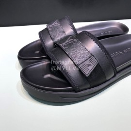 LV Summer Monogram Printed Cowhide Slippers For Men Black 