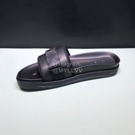 LV Summer Monogram Printed Cowhide Slippers For Men Black 