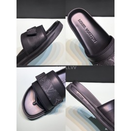 LV Summer Monogram Printed Cowhide Slippers For Men Black 