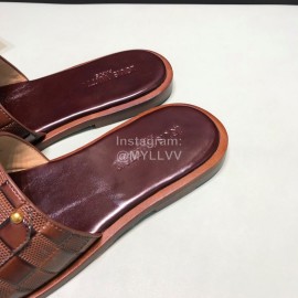 LV Antique Bronze Padlock Embossed Cowhide Slippers For Men Brown