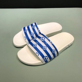 LV Summer Monogram Printed Casual Slippers For Men Blue