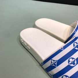 LV Summer Monogram Printed Casual Slippers For Men Blue