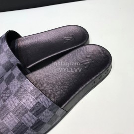 LV Summer Damier Leather Printed Casual Slippers For Men Black