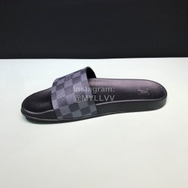 LV Summer Damier Leather Printed Casual Slippers For Men Black