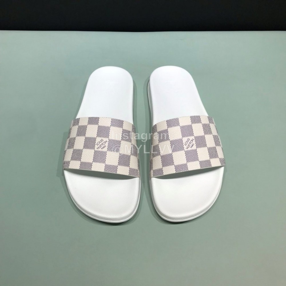 LV Summer Damier Leather Printed Casual Slippers For Men White