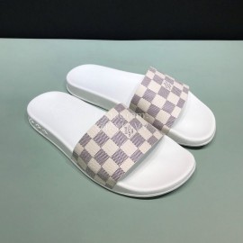 LV Summer Damier Leather Printed Casual Slippers For Men White