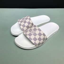 LV Summer Damier Leather Printed Casual Slippers For Men White
