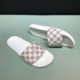 LV Summer Damier Leather Printed Casual Slippers For Men White