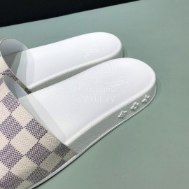 LV Summer Damier Leather Printed Casual Slippers For Men White