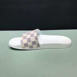 LV Summer Damier Leather Printed Casual Slippers For Men White
