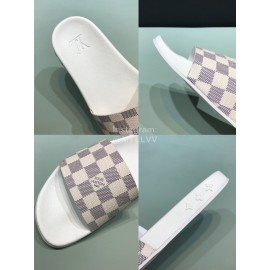 LV Summer Damier Leather Printed Casual Slippers For Men White