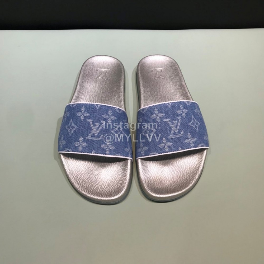 LV Summer Monogram Canvas Printed Casual Slippers For Men Denim