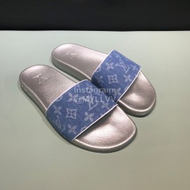 LV Summer Monogram Canvas Printed Casual Slippers For Men Denim
