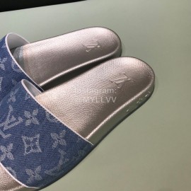 LV Summer Monogram Canvas Printed Casual Slippers For Men Denim