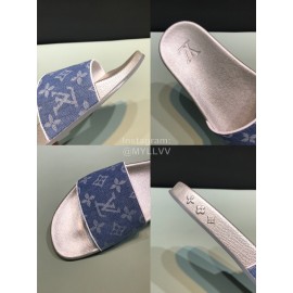 LV Summer Monogram Canvas Printed Casual Slippers For Men Denim