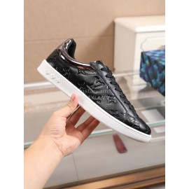 LV Black Monogram Embossed Leather Sneakers For Men 