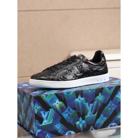 LV Black Monogram Embossed Leather Sneakers For Men 
