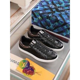 LV Black Monogram Embossed Leather Sneakers For Men 